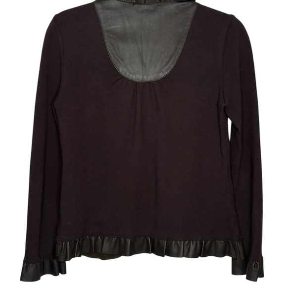 Michael Simon chocolate Brown Lamb Leather/Sweater Long Sleeve Jacket Ruffle S - Picture 2 of 13